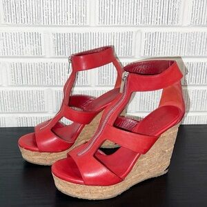 Jimmy Choo Novice Red Leather Wedge Sandals